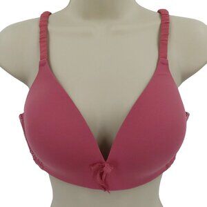 Victorias Secret 34D Ipex Wireless Solid Pink Padded Bra Lace Bow Accent Lined